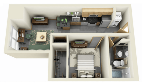 Floor plan for 1 bed, 1 bath, 506 sqft